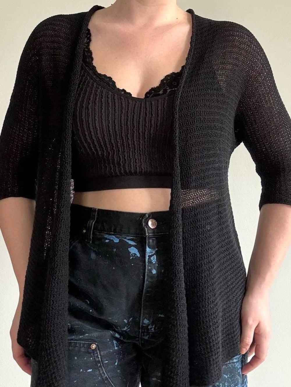 Black lightweight knit Alfani open front sweater
